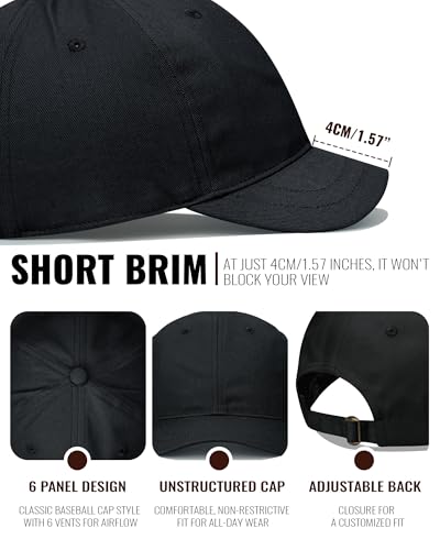 Croogo Cotton Short Brim Hat Low Profile Baseball Cap Unisex Streetwear - color: Black