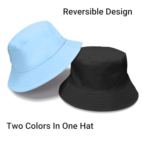 PFFY Reversible Bucket Hat for Women Men Cotton Sun Beach Fishing Cap - color: Black/Skyblue (Reversible)