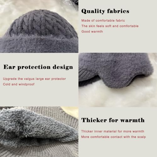 Winter Coldshield Trapper Beanie Hats with Brim and Ear Flaps, Fleece Lined Warm Knit Hat for Men Women Thermal Stocking Cap - color: Gray