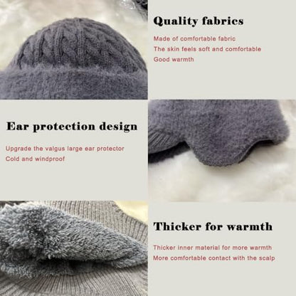 Winter Trapper Beanie Hats for Women Men, Fleece Lined Knit Hat with Brim Ear Flaps, Ear Warmers Cold Cap - color: Purple