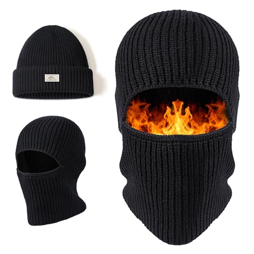 TAGVO Balaclava Ski Ful Face Mask, Thermal Knitted Motorcycle Beanie Hood Hat Neck Warmer Balaclava for Man Women - color: Black