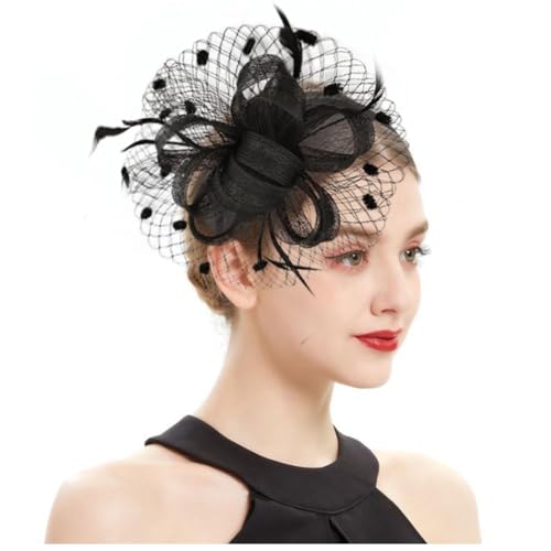 Women's Fascinator Feather Flower Hir clip & Corsage Dual-use Bridal Headpiece Hair Accessories Cocktail Party Wedding - color: Black
