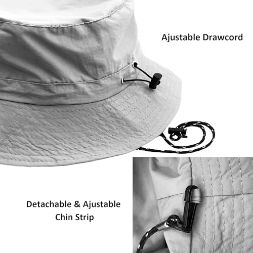 woogwin Waterproof Bucket Rain Hat with Chin Strap Quick Dry Packable Boonie Sun Hat Safari Hat UV Protection - color: Lightgrey