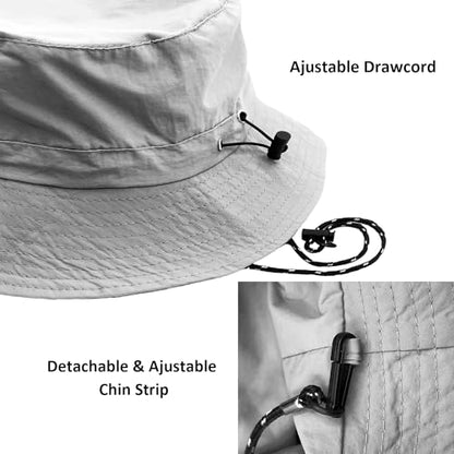 woogwin Waterproof Bucket Rain Hat with Chin Strap Quick Dry Packable Boonie Sun Hat Safari Hat UV Protection - color: Lightgrey