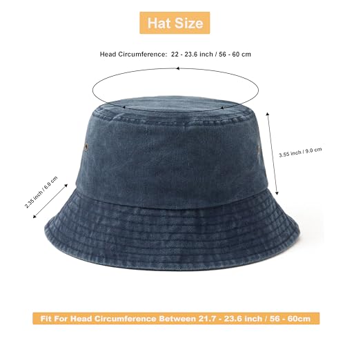 12 Pieces Vintage Washed Distressed Bucket Hat for Women Men Summer Twill Plain Bucket Cap - color: Navy