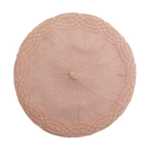 ZLYC Women French Beret Hat Reversible Solid Color Knit Warm Artist Cap - color: Cable Knit Pink