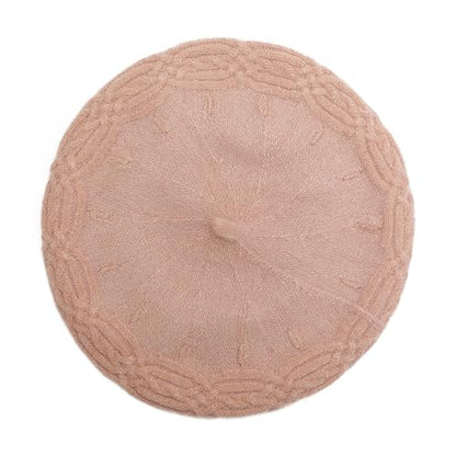 ZLYC Women French Beret Hat Reversible Solid Color Knit Warm Artist Cap - color: Cable Knit Pink