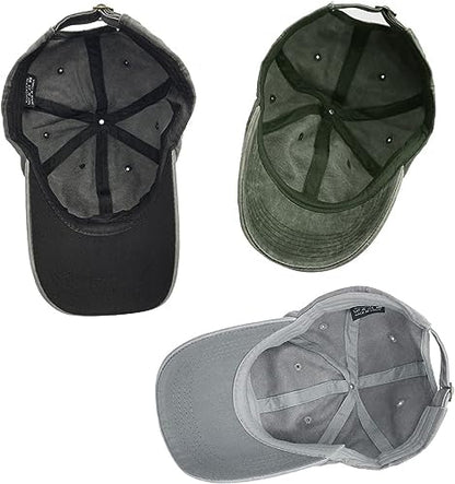 Glamorstar Classic Unisex Baseball Cap Adjustable Washed Dyed Cotton Ball Hat - color: Army Green+black+grey