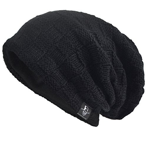 VECRY Men's Slouch Beanie Skull Cap Long Baggy Hip-Hop Winter Summer Hat - color: Checked-black