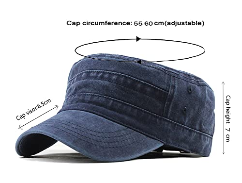 Military Cap Vintage Washed Denim Army Caps Cotton Flat Top Cap Outdoor Sports Baseball Cap Casual Sunhat Unisex - color: A-navy