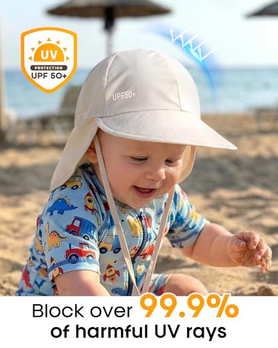 FURTALK Baby Sun Hat with Neck Flap UPF 50+ Toddler Quick Dry Swim Hat - color: Beige, size: 6-24 Months