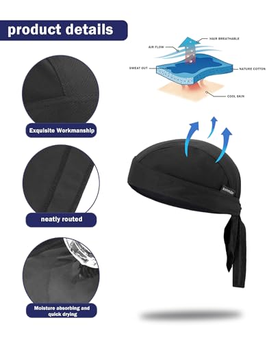 Do Rags Cycling Caps Helmet Liner Doo Rag Motorcycle Bandana Hat Sweat Liner Skull Caps Dew Rags for Men and Women - color: Black Sets