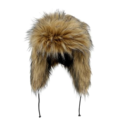 Y2K Faux Fur Russian Hat, Soft, Warm Winter Trapper Hat with Earmuffs for Men and Women - color: Brown