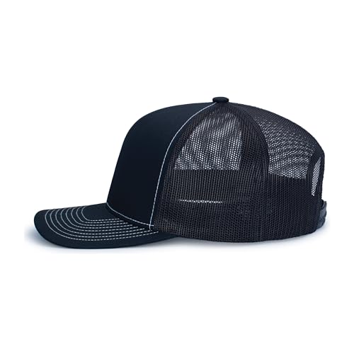 Pacific Headwear Contrast Stitch Trucker Snapback - color: Navy/White
