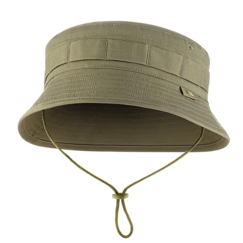 M-Tac Tactical Sun Hat for Men Military Bucket Hat with MOLLE, Short Brim, UV Protection, Adjustable Cord Ripstop Summer Hat - color: Tan