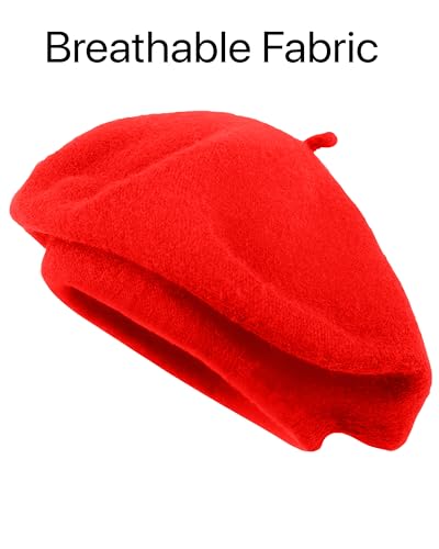 Parquet Solid Color French Beret Hat. Classic French, Casual and Chic Lightweight Cap for Women - color: Red