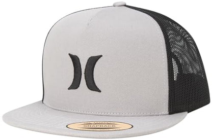 Hurley Mens Cap Flat Brim Mesh Panel Trucker Hat, Snap Back - color: Grey