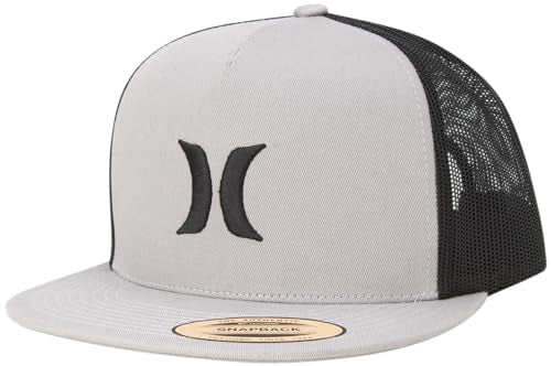 Hurley Mens Cap Flat Brim Mesh Panel Trucker Hat, Snap Back - color: Grey