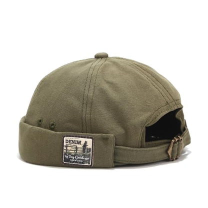 Mens Docker Cap Brimless Skullcap Sailor Cap Rolled Cuff Retro Beanie Hat - color: Retro Green