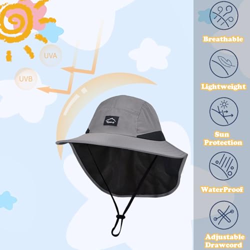 ZOORON Kids Sun Hat with Neck Flap UPF 50+ Beach Hats for Baby Boys Girls - color: Deep Grey-1