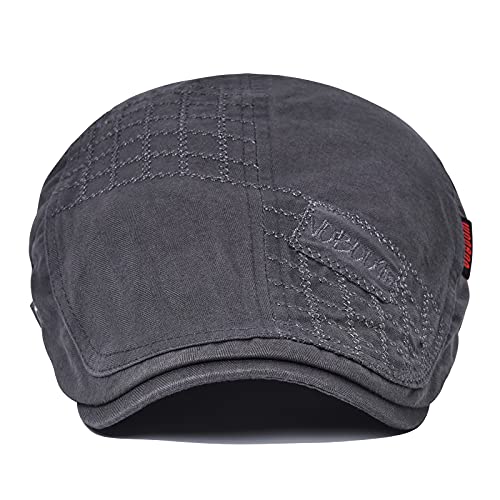 VOBOOM Men Cotton Adjustable Newsboy Beret Ivy Cap Cabbie Flat Hat - color: Grey