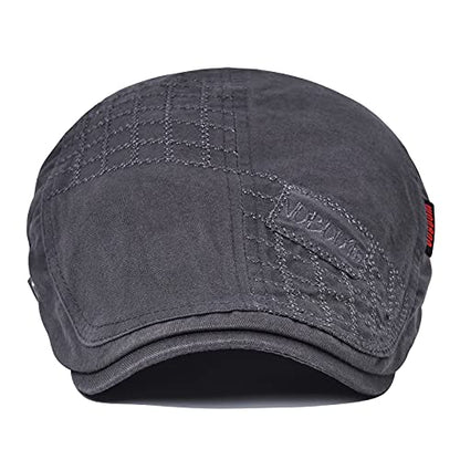 VOBOOM Men Cotton Adjustable Newsboy Beret Ivy Cap Cabbie Flat Hat - color: Grey