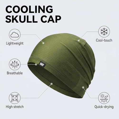 LONGLONG 2 Pack Summer Cooling Beanies Breathable Skull Caps Fits Big Heads - color: Black+army Green