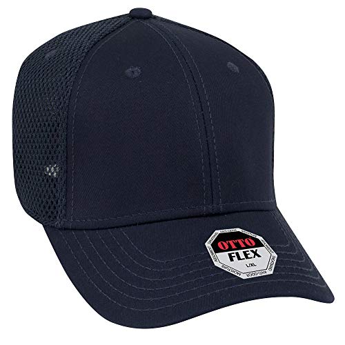 OTTO Flex Cotton Twill Air Mesh Back 6 Panel Low Profile Baseball Cap - color: Navy, size: Small-Medium