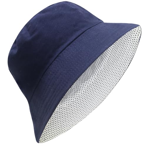 PFFY Reversible Bucket Hat for Women Men Cotton Sun Beach Fishing Cap - color: Dot/ Blue(reversible)