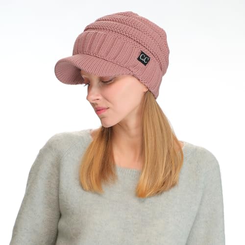C.C Trendy Warm Oversized Chunky Soft Oversized Ribbed Slouchy Knit Hat with Visor Brim - color: Indie Pink