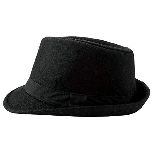 Unisex Classic 20s Trilby Fedora-Hat with Black Band Fashion Casual Jazz Wool Cap (Black)