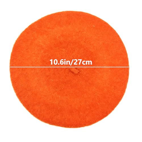 Classic French Beret Hat 10.6 Inch Width Wool Beret Hat for Women - color: Orange
