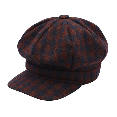 ZLYC Women Classic Newsboy Cap Visor 8 Panel Gatsby Cabbie Paperboy Hat - color: Gingham Burgundy and Navy