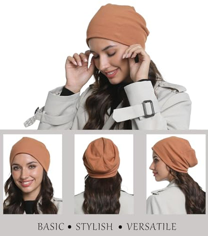 Slouchy Beanie for Women Men Thin Knit Winter Hat 93% Cotton Beanies - color: Brown