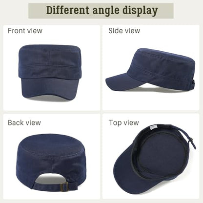 Glamorstar Unisex Cadet Army Hats 4 Pieces Military Flat Top Newsboy Cap - color: Navy+amry Green+brown+beige