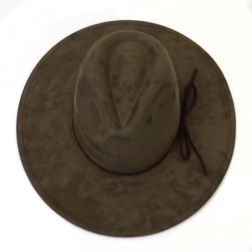 Fedora Hats for Women Man with Big Wide Brim Classic Suede Panama Hat Western Outdoor hat - color: Army-green