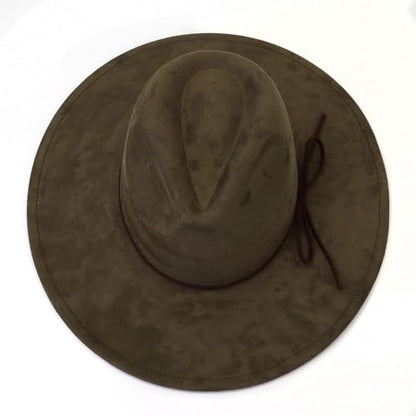 Fedora Hats for Women Man with Big Wide Brim Classic Suede Panama Hat Western Outdoor hat - color: Army-green