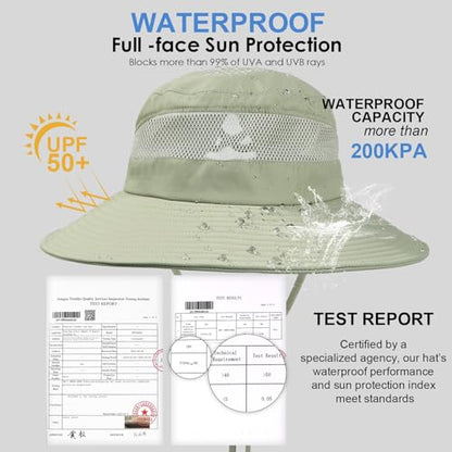 Bucket Sun Hat for Women Wide Brim Breathable Mesh UPF50+ Safari Hat Criss Cross Ponytail Hole Outdoor Rain Hat - color: Pea Green