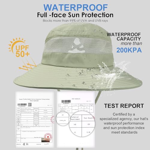 Bucket Sun Hat for Women Wide Brim Breathable Mesh UPF50+ Safari Hat Criss Cross Ponytail Hole Outdoor Rain Hat - color: Pea Green