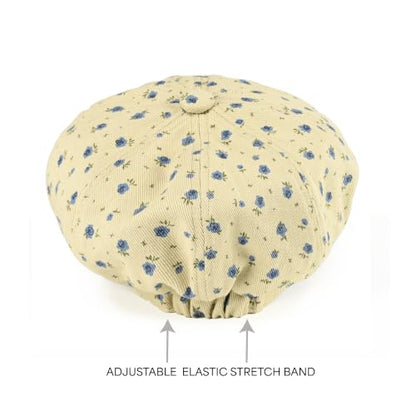 C.C Knitted Newsboy Cap for Women – Soft Knit Hat with Adjustable Velcro, Lightweight Warm Winter Style - color: Cotton Flower-beige