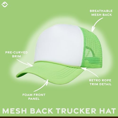 Funky Junque Blank Mesh Foam Lightweight Snapback Trucker Hat - color: White/Neon Green