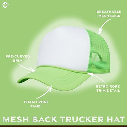 Funky Junque Blank Mesh Foam Lightweight Snapback Trucker Hat - color: White/Neon Green