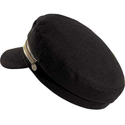 Brcus Men Women Newsboy Cabbie Peaked Beret Cap Baker Boy Yacht Captain Sailor Hat - color: Black1