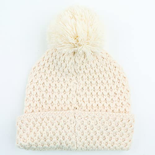 C.C Exclusives Women's Winter Seed Stitched Confetti Pom Beanie Hat (HAT-1816)(HAT-2214)(HAT-2085)(HAT-3841) - color: Bee Stitch Pattern-cream