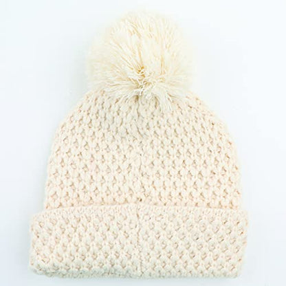 C.C Exclusives Women's Winter Seed Stitched Confetti Pom Beanie Hat (HAT-1816)(HAT-2214)(HAT-2085)(HAT-3841) - color: Bee Stitch Pattern-cream