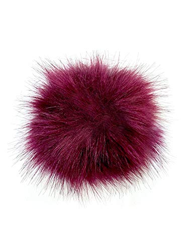 Women's Slouchy Winter Beanie Hat with Removable Faux Fur Pom - color: Black/Berry Pom
