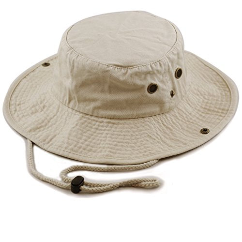 The Hat Depot Cotton Stone-Washed Safari Wide Brim Foldable Double-Sided Sun Boonie Bucket Hat - color: 2. Cotton - Khaki, size: Large-X-Large
