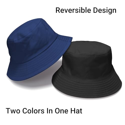PFFY Reversible Bucket Hat for Women Men Cotton Sun Beach Fishing Cap - color: Black/Blue (Reversible)
