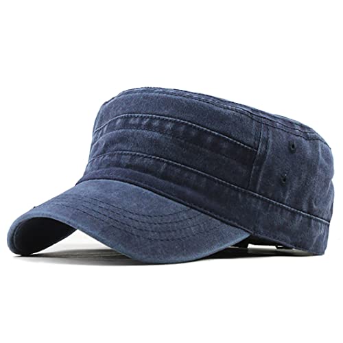 Military Cap Vintage Washed Denim Army Caps Cotton Flat Top Cap Outdoor Sports Baseball Cap Casual Sunhat Unisex - color: A-navy