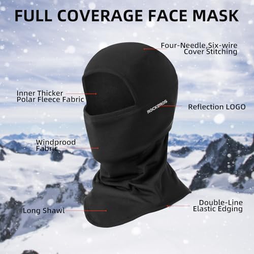 ROCKBROS Ski Mask Balaclava Cold Weather Scarf Thermal Winter Neck - color: Black